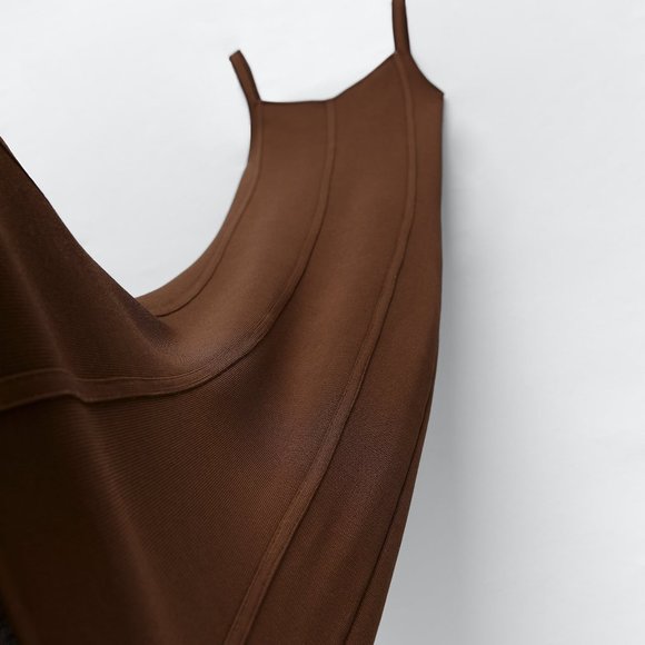 NWT ZARA BROWN KNITTED SLEEVELESS DRESS - Picture 5 of 7